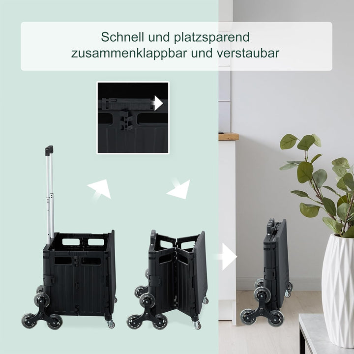 Relaxdays Einkaufstrolley Treppensteiger, klappbar, Einkaufskorb mit Rollen, Deckel, Teleskopgriff,