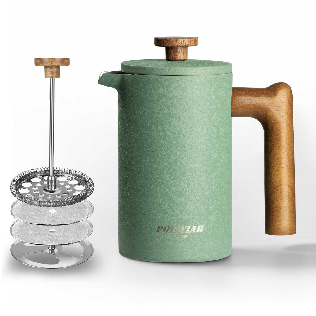 Poliviar French Press Kaffeebereiter 600 ml/21oz, Doppelwandige Isolierte Kaffeekanne und Teebereite