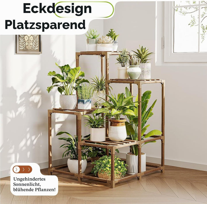 Bamworld Pflanzenständer Indoor Outdoor Eck Regal Pflanzenhalter für Wohnen 4-stöckige Eckständer Pf