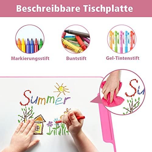 Generisch Kindertisch und Stuhl mit Bücherständer & LED-Licht, höhenverstellbarer Kinderschreibtisch