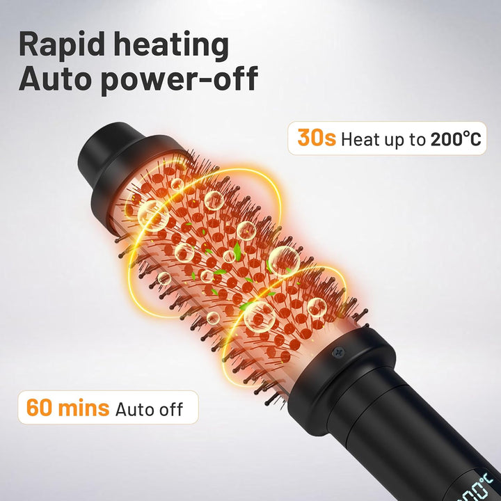 Thermobürste 3 in 1, 38mm Thermal Brush LCD 120-200℃ Dual PTC Heated Round Brush, Lockenbürste, Glät