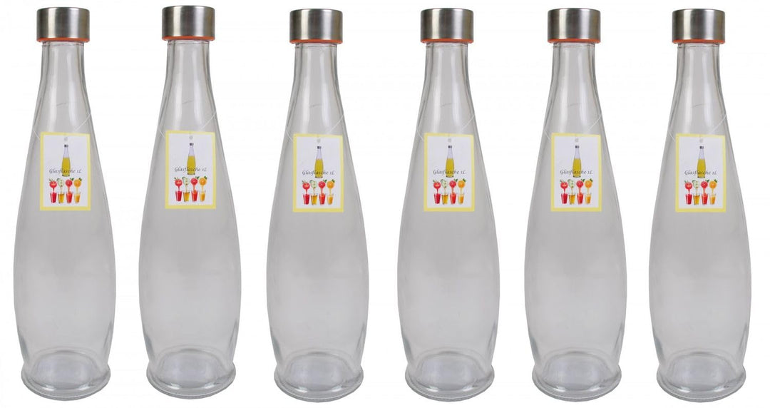 BURI 6x Glasflasche 1L mit Schraubdeckel Flasche Schraubverschluss Saft Most Flasche