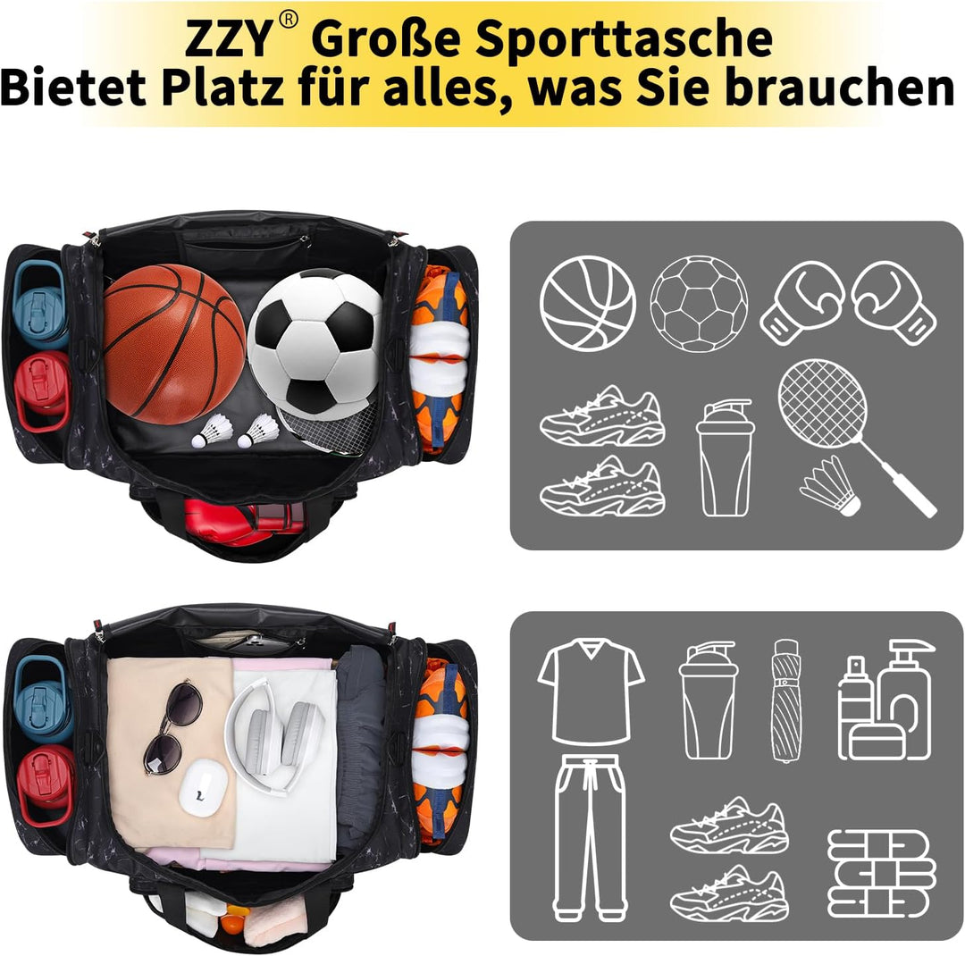 ZZY 55L Sporttasche Herren mit 2 Seitentaschen grosse Reisetasche für Fitness, Training und Reisen 5