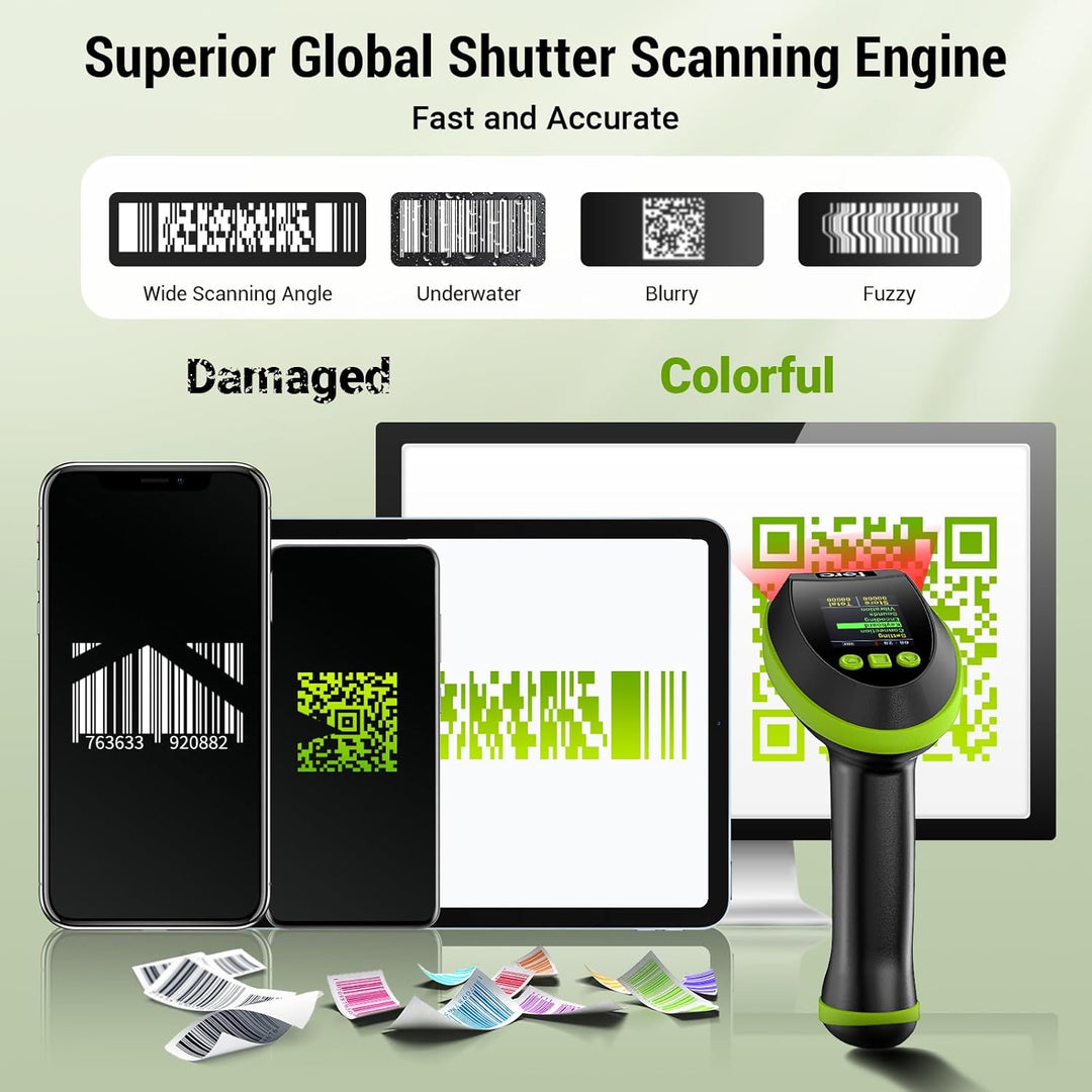 Tera Barcode-Scanner Wireless 2D mit Ständer: Pro-Version mit digitalem Einstellungsbildschirm und T