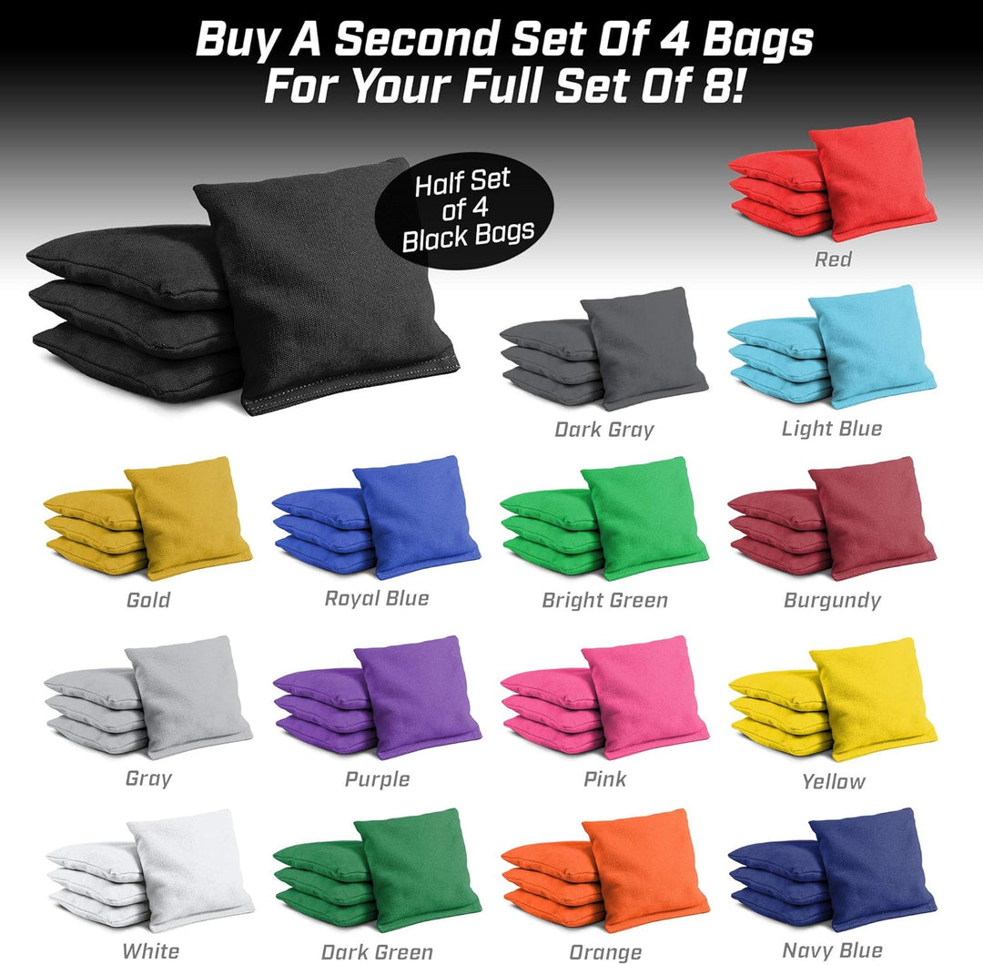 GoSports Cornhole Sitzsack-Set, 16 Farben erhältlich, Entenstoff mit Allwetter-Maisfüllung Schwarz,