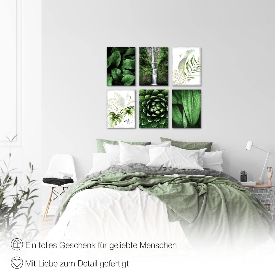 Novart Set Wandbilder - KEIN EXTRA RAMEN BENÖTIGT - Wohnzimmer Schlafzimmer - Bilder Modern Grüne Bl