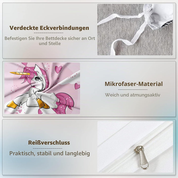 AVJWWD Einhorn Bettwäsche Set Kinder Mikrofaser Bettwäsche Cartoon Einhorn 3D Gedruckt Bettbezug 3 T