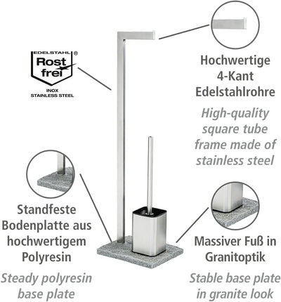 WENKO Stand WC-Garnitur Granit, Ständer für Toilettenpapier & Toilettenbürste, WC-Papierhalter in St