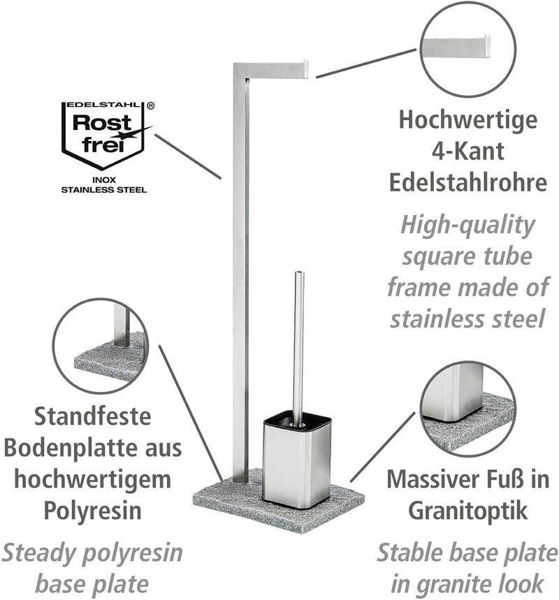 WENKO Stand WC-Garnitur Granit, Ständer für Toilettenpapier & Toilettenbürste, WC-Papierhalter in St