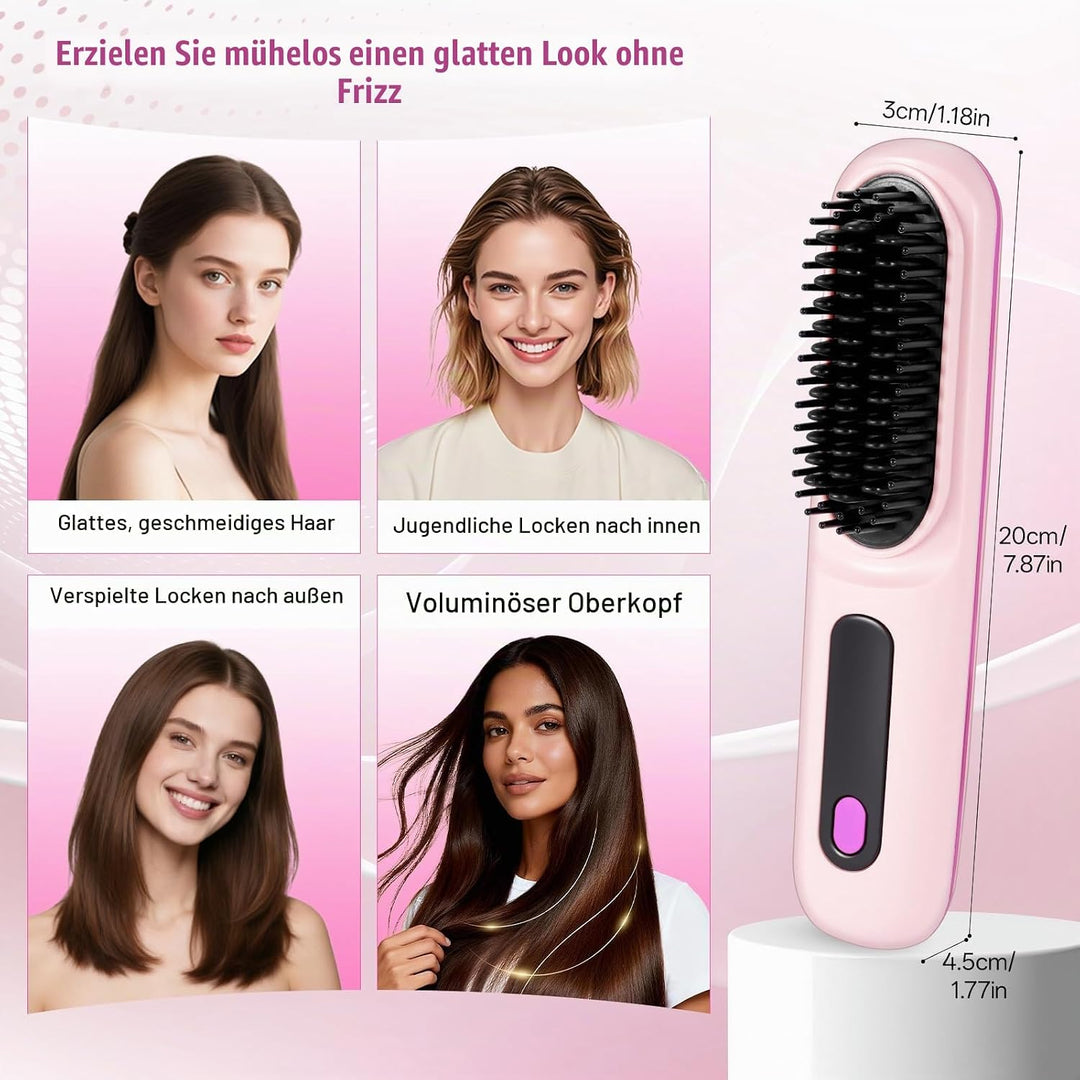 Mini Haarbürste Elektrisch, Glättbürste Kabellos, Stylingbürste für Kurze Haare, Elektrische Haarglä