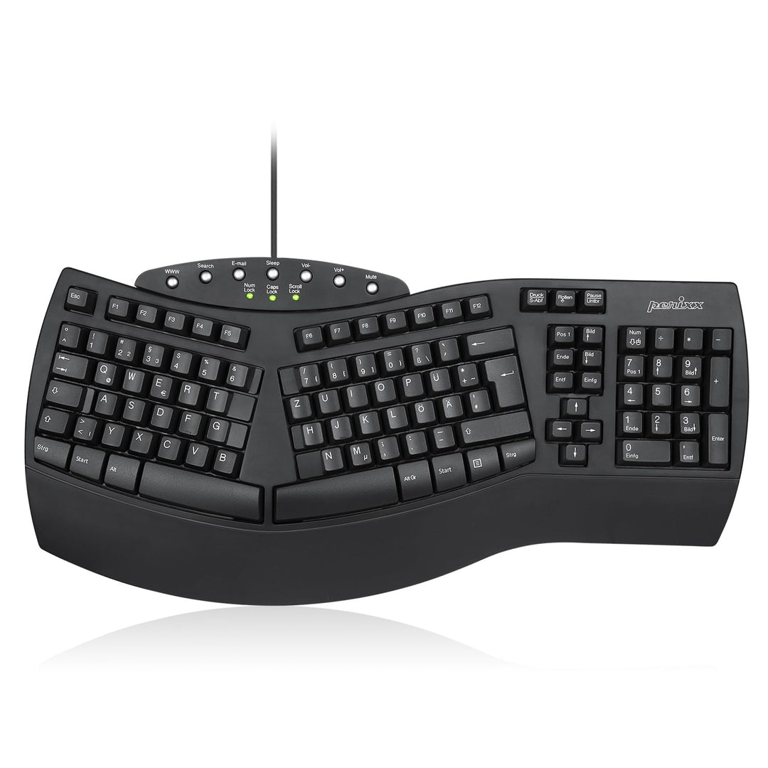 Perixx PERIBOARD-512 Ergonomische Tastatur - Geteiltes Tastenfeld - USB - Empfohlen bei Tennisarm -Q