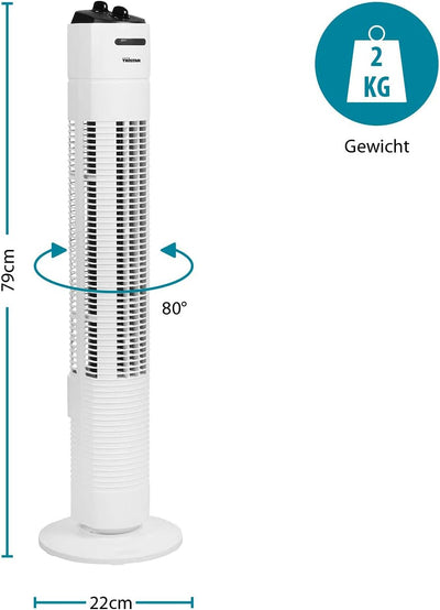 Tristar Turm-Ventilator - 3 Geschwindigkeitsregelungen, Timer, 80° Oszillierend, VE-5806, Weiss, VE-