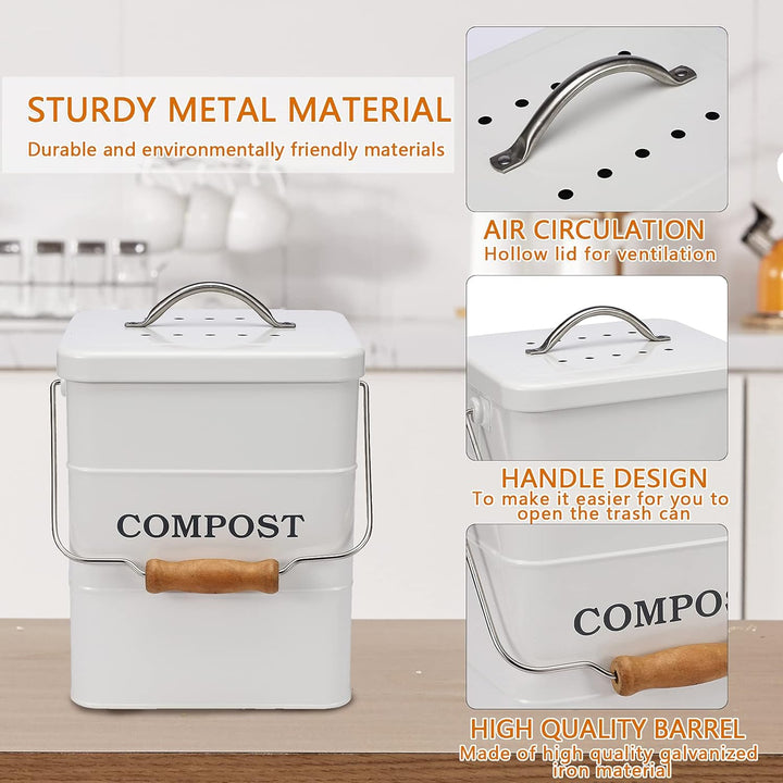 Biomülleimer Küche -6l-Enthält Einen Aktivkohlefilter Küchenkomposter - Metall Bio Mülleimer Klein M