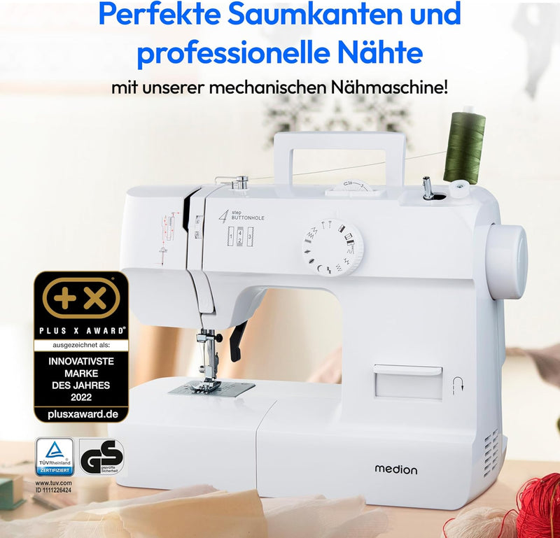 MEDION Nähmaschine SM70 (70 Watt, 12 verschiedene Stichmuster, LED Nählicht, einstellbare Stichlänge