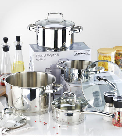 Linnuo Topf Induktion 24cm mit Glasdeckel, Kochtopf gross 6l, aus 18/10 Edelstahl, Griff nicht heiss