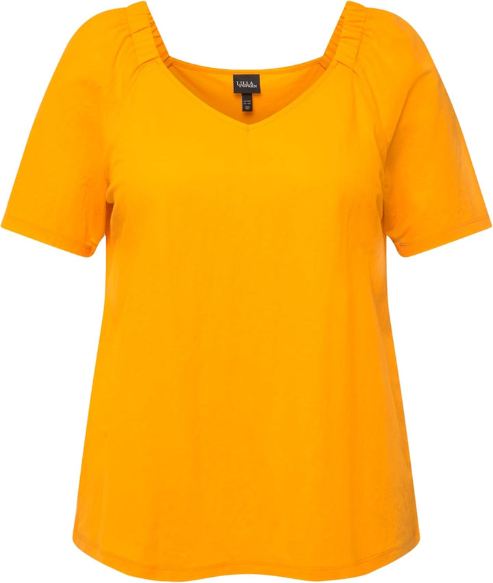 Ulla Popken Damen grosse Grössen Übergrössen Plus Size Shirtbluse, Kräuselungen, V-Ausschnitt, Halba