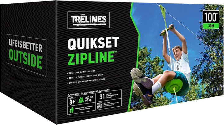 Seilrutsche mit Bremse (30 m + Schnellaufbau), Grün, Schwarz
