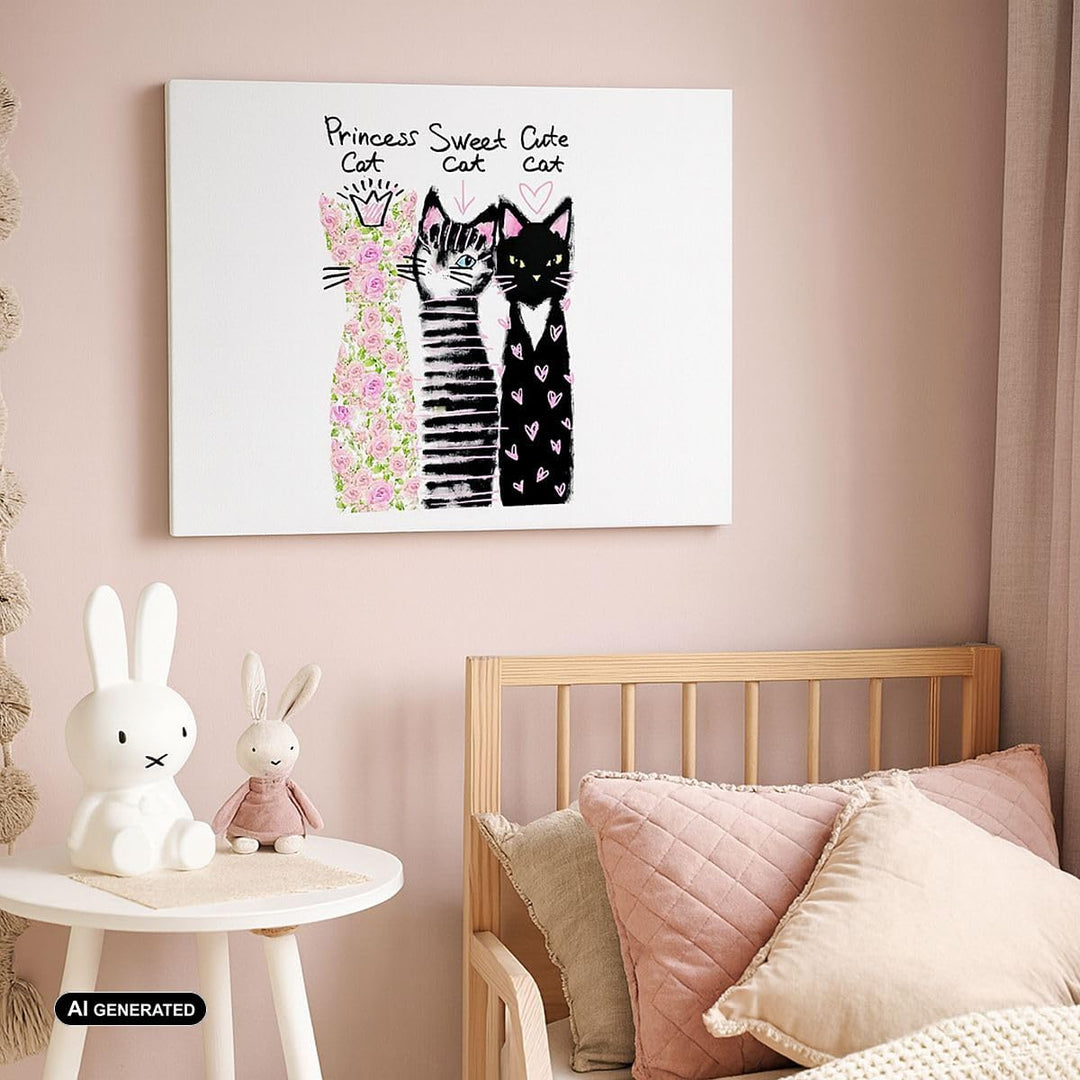 Bilder auf Leinwand 100x70cm Leinwandbild mit Rahmen Katzen Blumen Tiere Gross Wanddeko Bild Schlafz