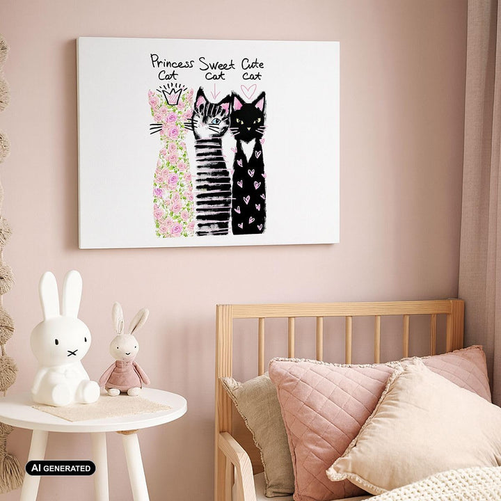 Bilder auf Leinwand 100x70cm Leinwandbild mit Rahmen Katzen Blumen Tiere Gross Wanddeko Bild Schlafz