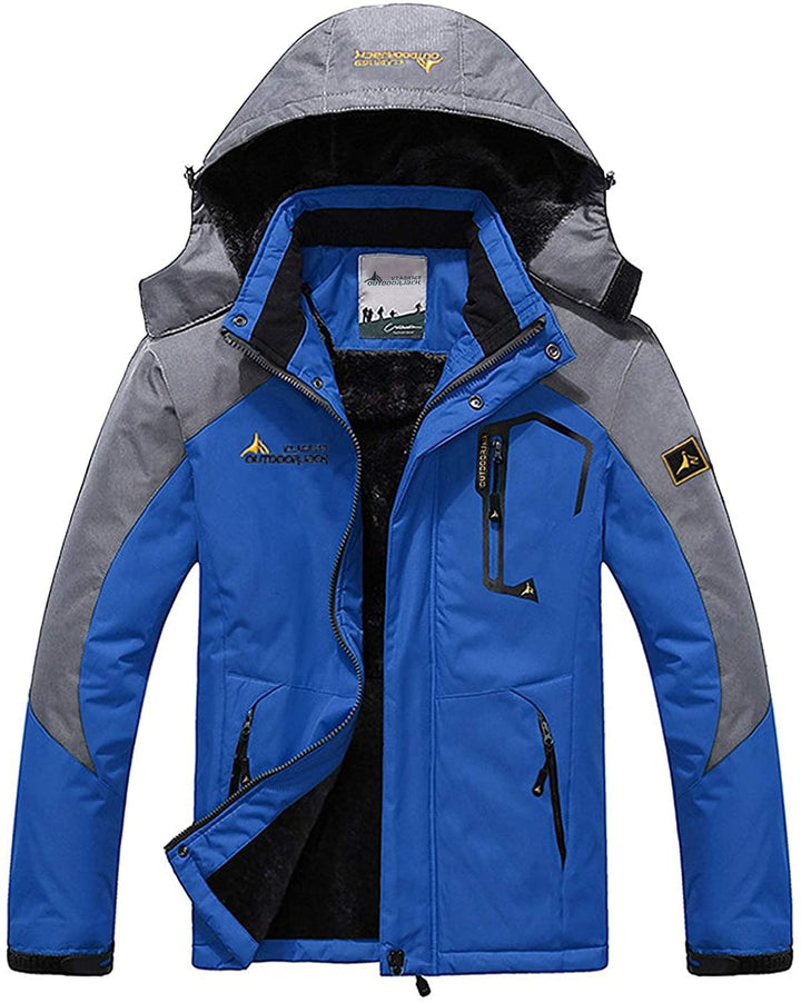 Memoryee Herren Ski Jacke Warmer Gefüttert Winter Fleece Mantel Wasserdichter mit Abnehmbarer Kapuze