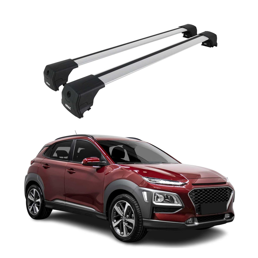 Dachträger Gepäckträger kompatibel mit Hyundai Kona 2018-2023 Grundträger TÜV Silber 2X, Silber
