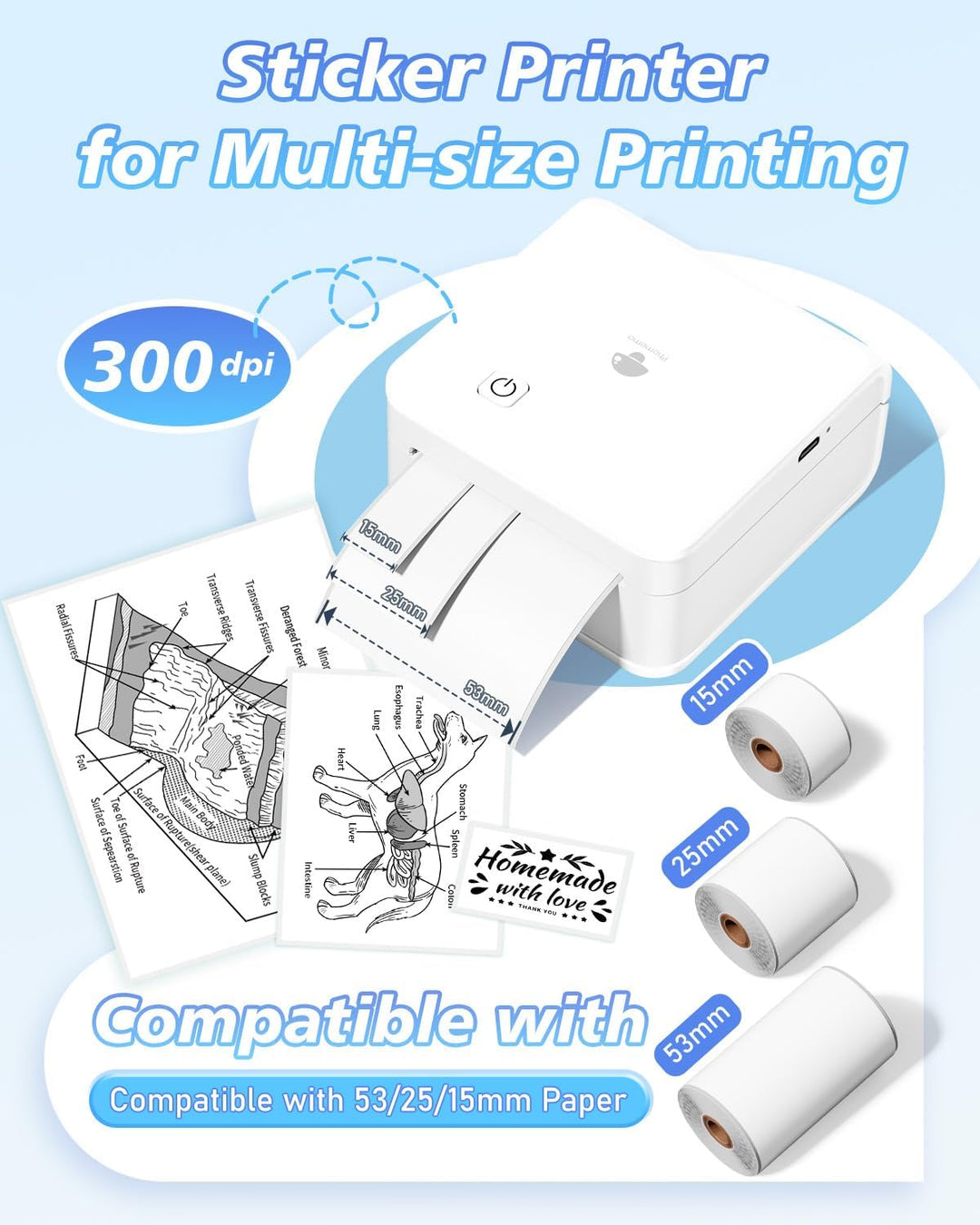 Phomemo Mini Drucker für Smartphone, Aufgerüstet 300 DPI Mini Thermodrucker P2S Sofortbilddrucker fü