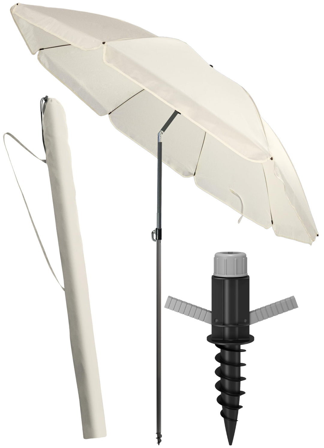 4smile Sonnenschirm Strand SunnyJoy 3-IN-1-SET, Fb. Beige - Strandschirm Ø 180 cm + Bodenhülse + Sch