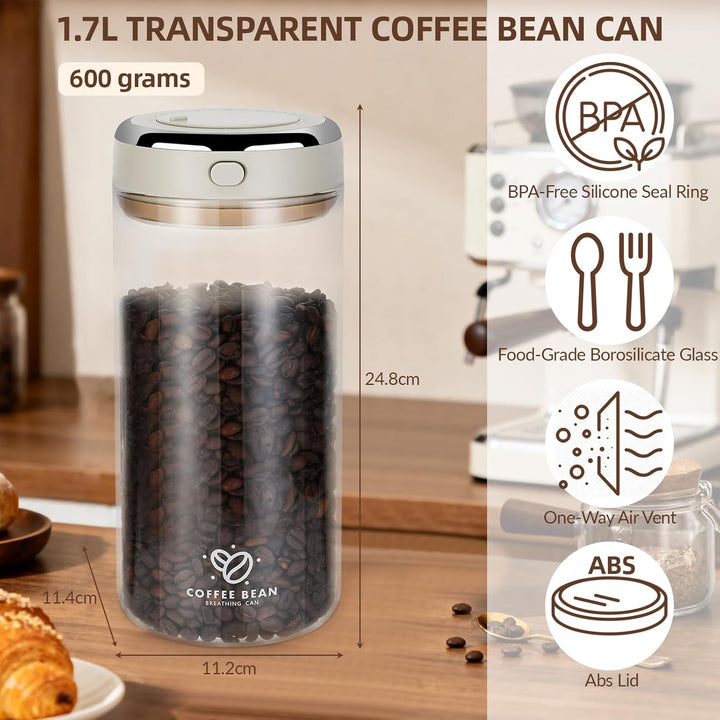 Kaffeedose Luftdicht, 1700ml Kaffeebohnen Behälter, Kaffeebehälter mit CO₂-Ventil & Datumsanzeige, A