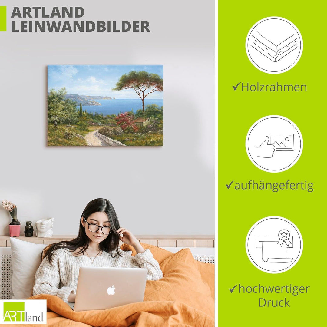 Leinwandbild Wandbild Bild auf Leinwand 70x50 cm Wanddeko Landschaft Toskana Meer Küste Natur Wald B