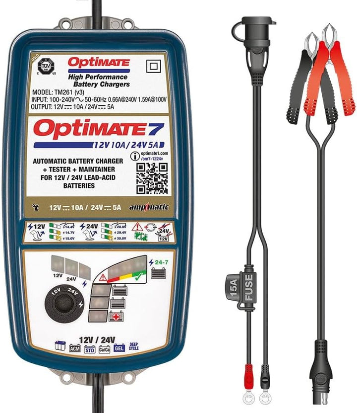 Optimate 7 12V/24V Batterieladegerät & Wartungsgerät – Automatisches 8-Stufen-Smart-Ladegerät (10 A