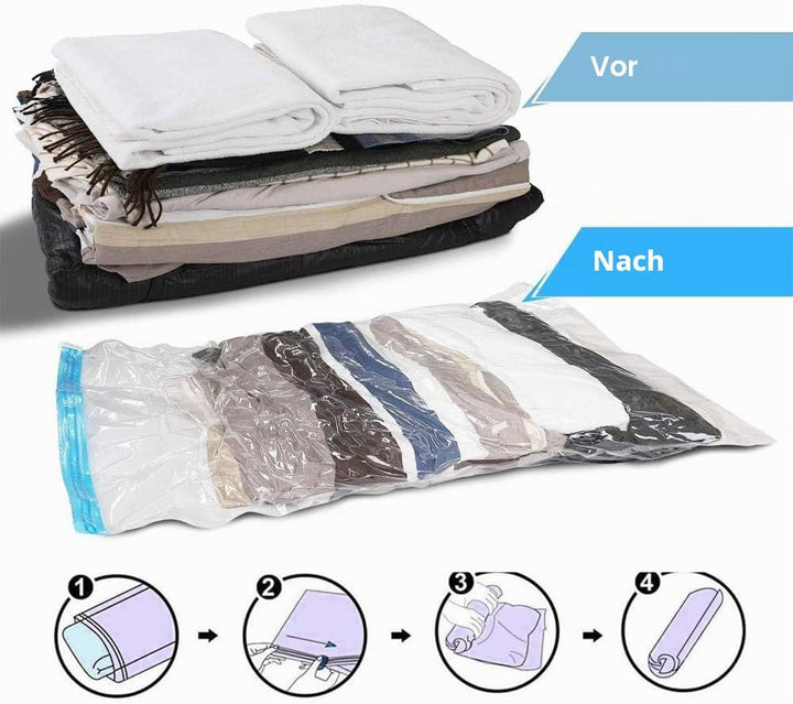 12 Set Vakuumbeutel Reise zum Rollen,Reise-Kompressionsbeutel, 2 Grössen (60x40cm, 50x35cm) Travel V