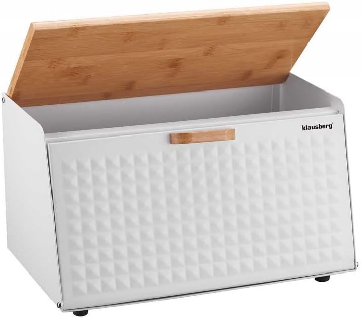 Klausberg Brotbox Brotkasten Brotkiste Holz Edelstahl Brotkorb White, White