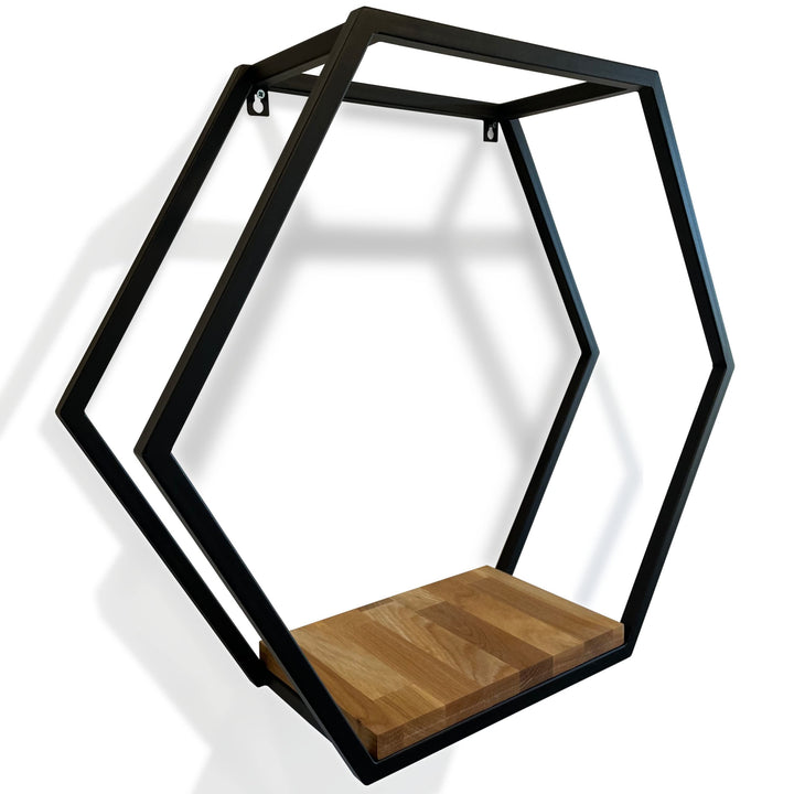 FLEXISTYLE Metall Hexagon Wandregal 60 cm XXL, Schwarz, Europäische Hexagon geometrische Linie Desig