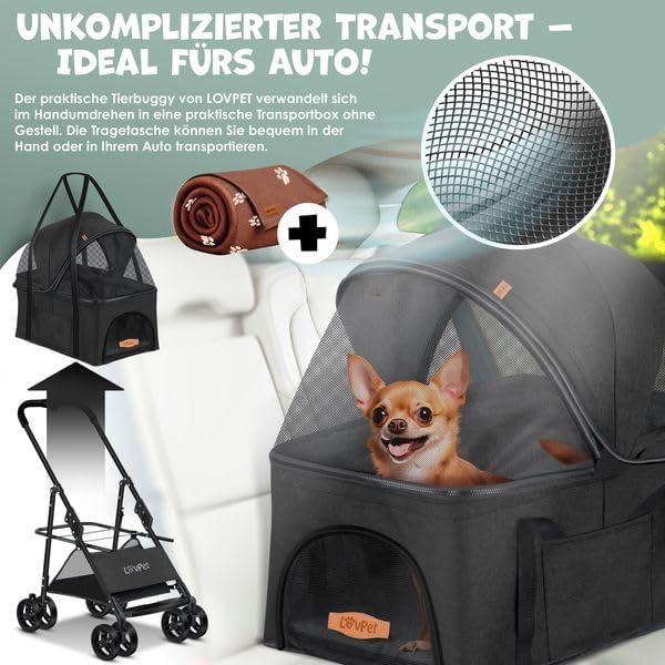 LOVPET® Hundewagen 2in1 Hundebuggy Hundebox Transporttasche Faltbar klappbar bis 20kg Haustiere Bugg