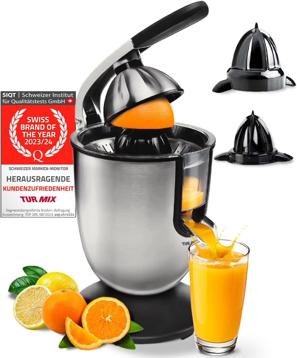 Turmix Multi-Juicer CX 650 – Orangenpresse elektrisch mit Druckhebel, Zitruspresse Edelstahl mit Tro