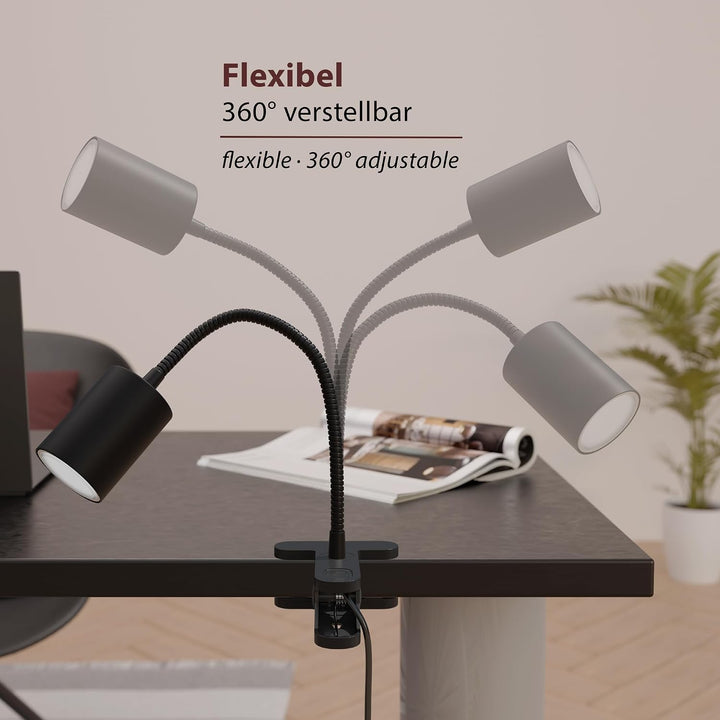 ledscom.de 2x Klemmleuchte WAIKA mit Schwanenhals und Schalter schwarz matt, inkl. Smart Home RGBW G
