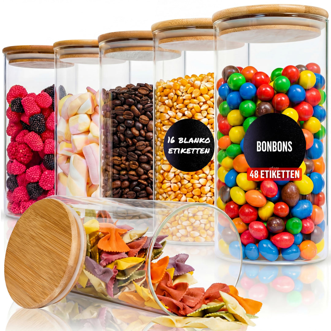 Deco haus® Vorratsgläser mit Deckel 6er Set [+ETIKETTEN] - Für Müsli, Cornflakes, Zucker, Spaghetti
