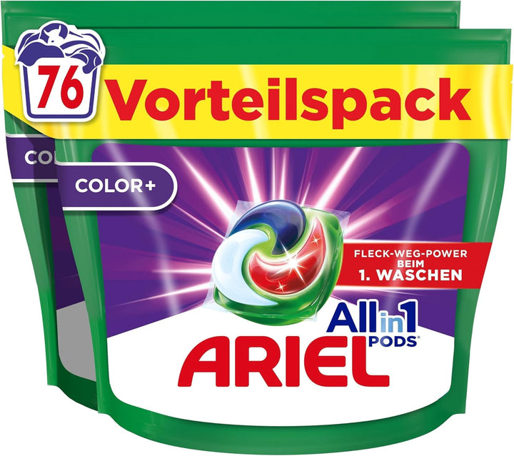 Ariel Waschmittel Pods All-in-1, Waschmittel 76 Waschladungen, Color, Kraftvolle Fleckenentfernung i