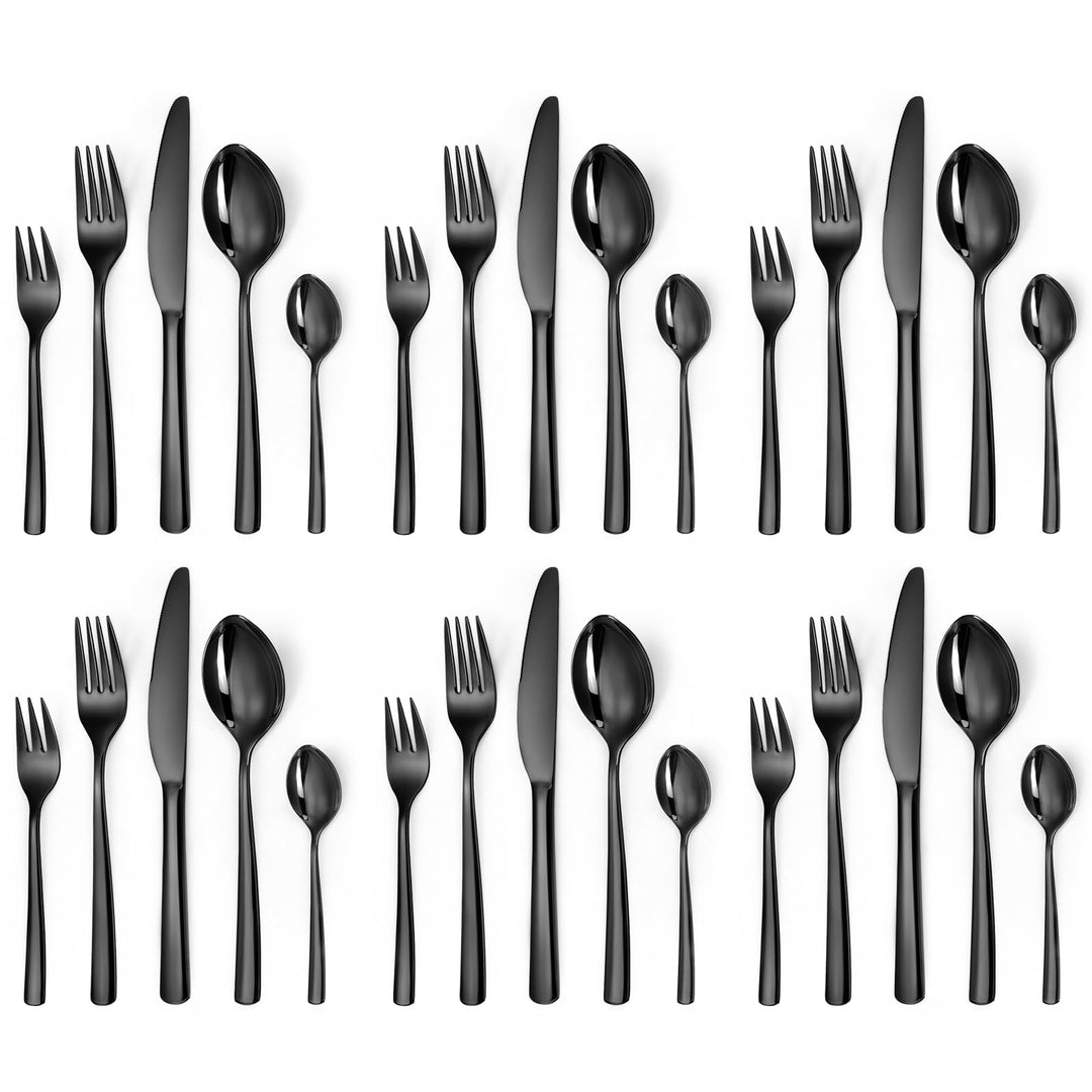 Besteck Set für 6 Personen,30 teilig Edelstahl Besteckset,Besteck Set Schwarz mit Messer Gabel Löffe