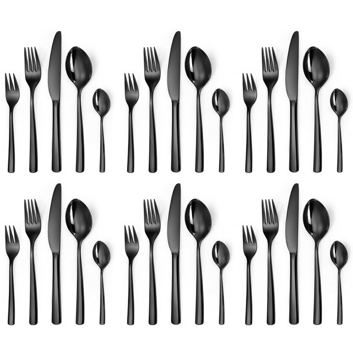 Besteck Set für 6 Personen,30 teilig Edelstahl Besteckset,Besteck Set Schwarz mit Messer Gabel Löffe