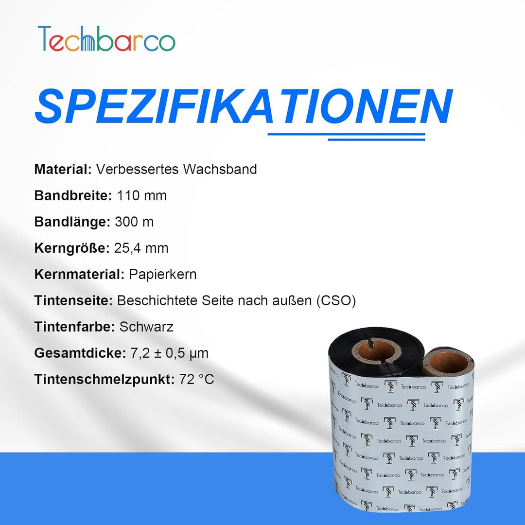 Premium Wachsband mit Thermotransferband, verstärktes Wachs, 2,5 cm, Schwarz, mit leerer Rolle, Tint