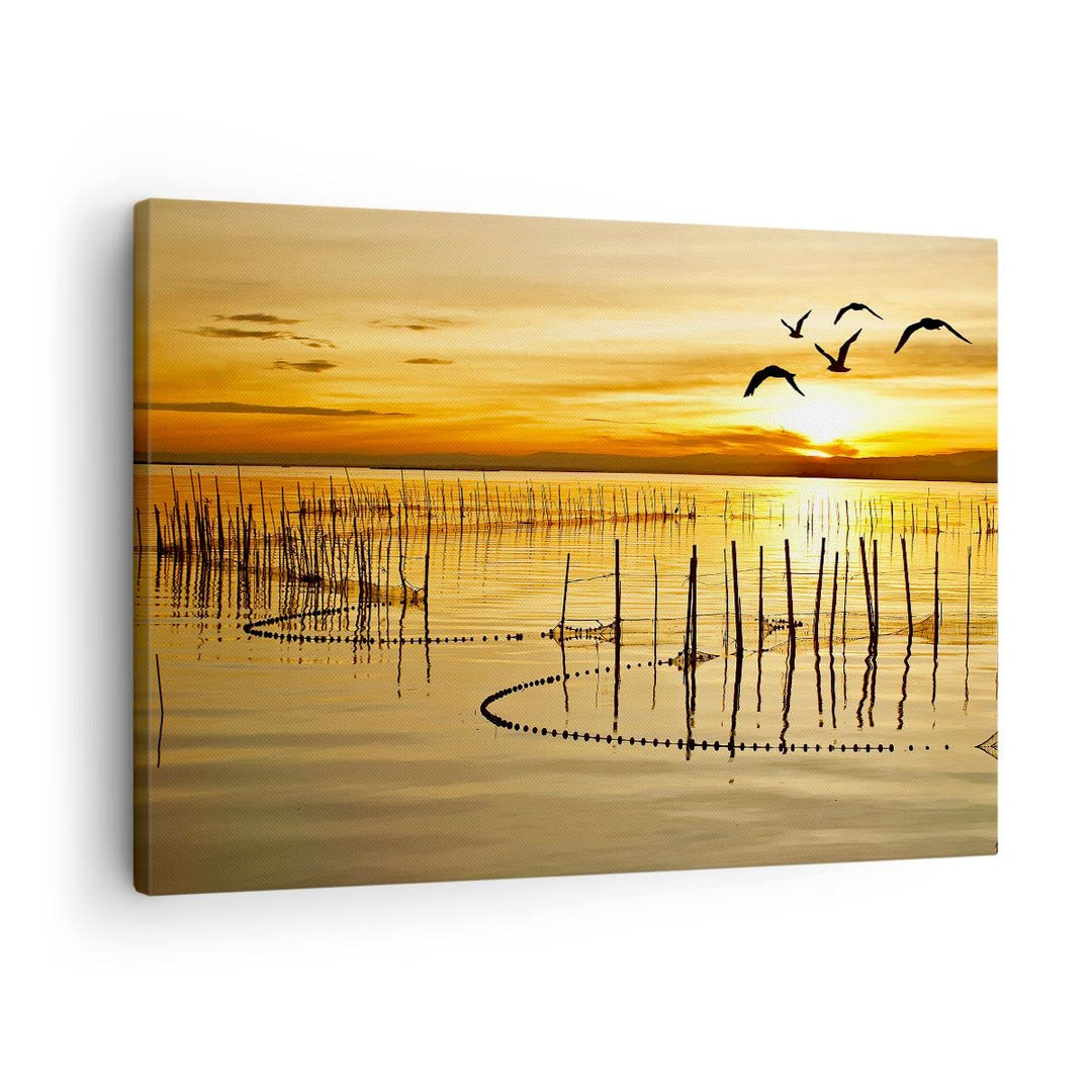 Bilder auf Leinwand See Vogel Wasser Leinwandbild mit Rahmen 70x50cm Wandbilder Dekoration Wohnzimme