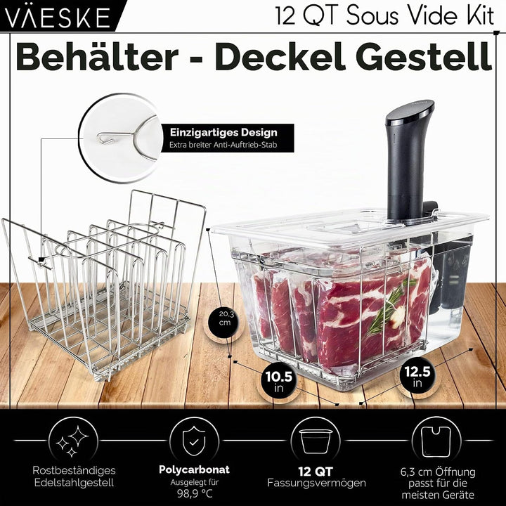 Väeske Isolierter Sous-Vide-Behälter mit Deckel und Gestell – Passend für die Meisten Sous-Vide- Gar