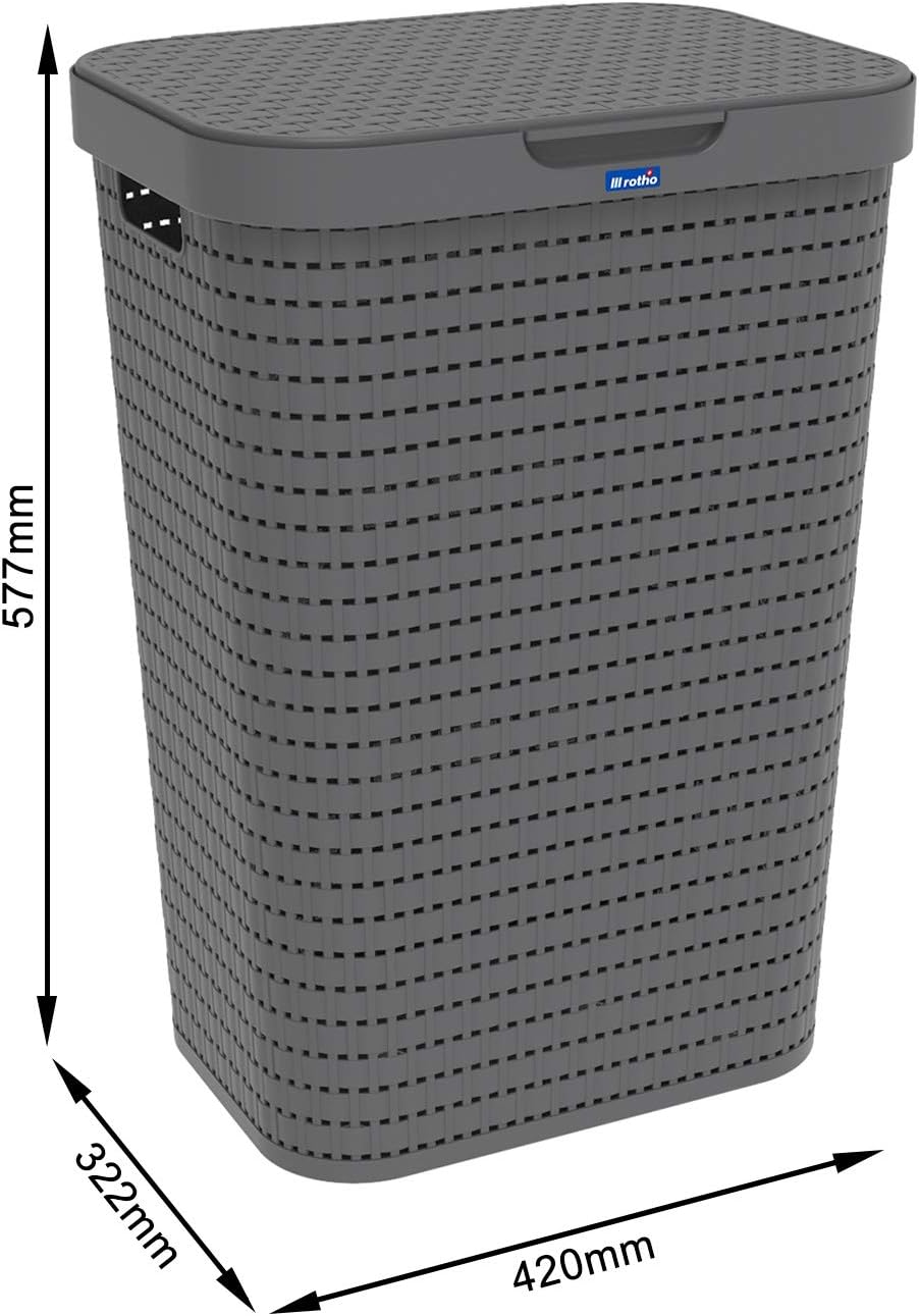Rotho Country 3er-Set Wäschesammler 55l mit Deckel, Kunststoff (PP) BPA-frei, anthrazit, 3x55l (42,0