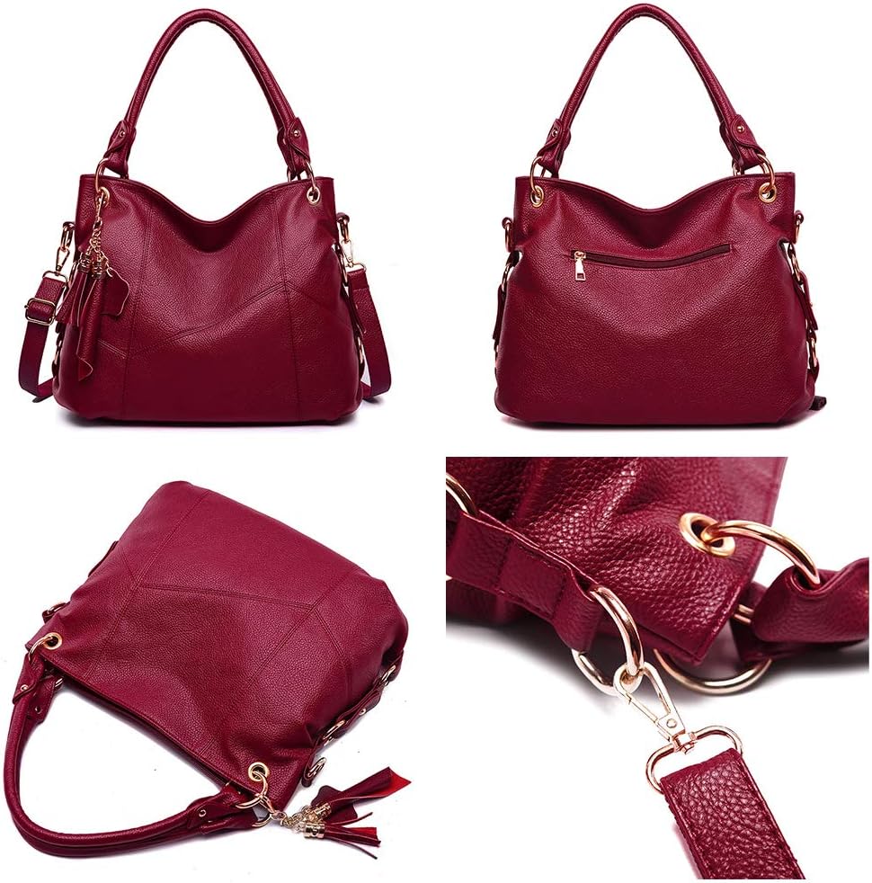 Kris Anna Hobo Quaste Damen Schultertaschen Handtasche Weinrot, Weinrot