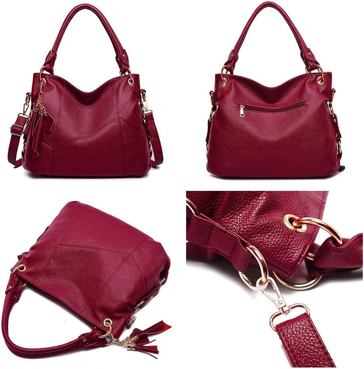 Kris Anna Hobo Quaste Damen Schultertaschen Handtasche Schwarz, Schwarz