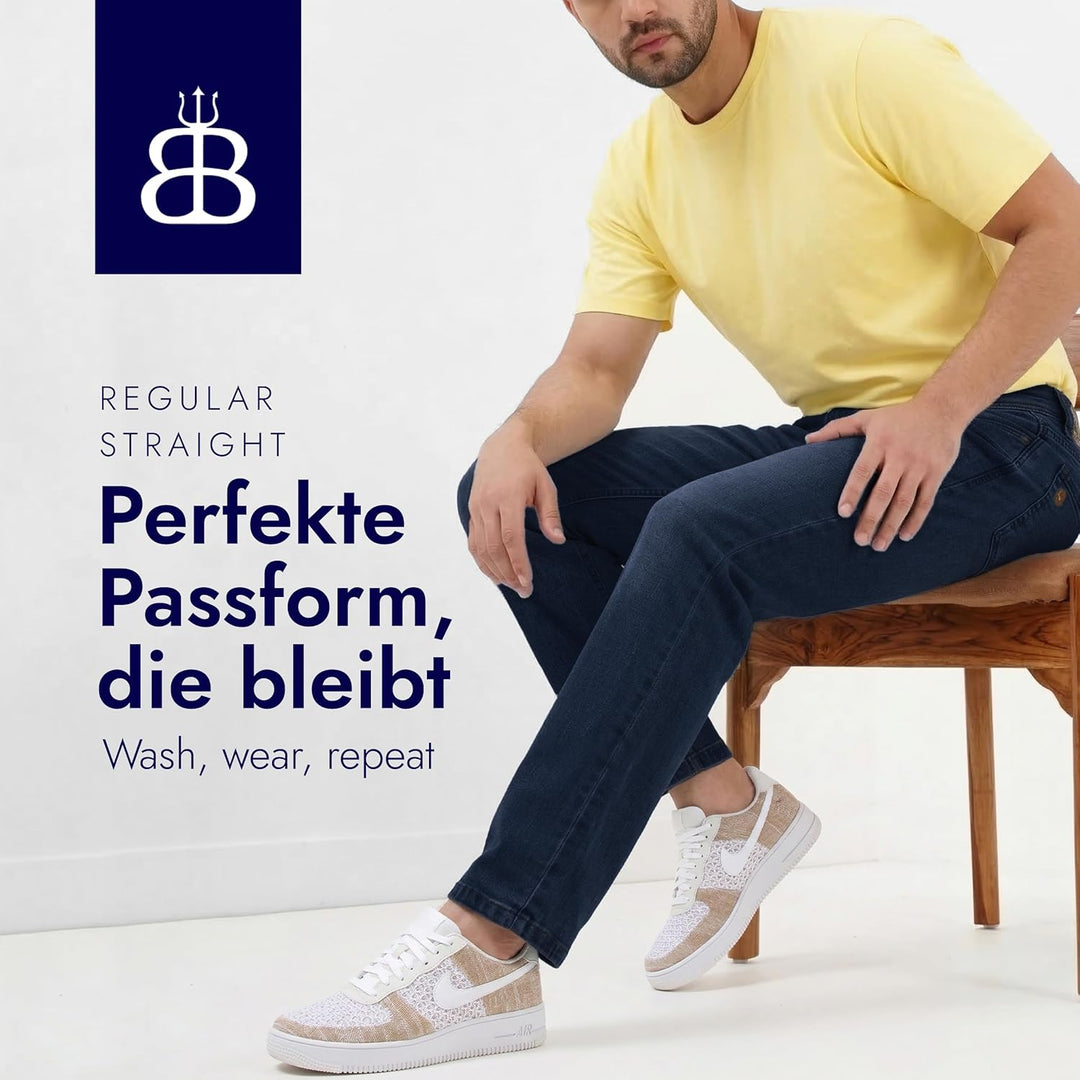 BARBONS Herren Jeans - Bügelleicht - Regular-Fit Stretch - Business Freizeit - Hochwertige Jeans-Hos