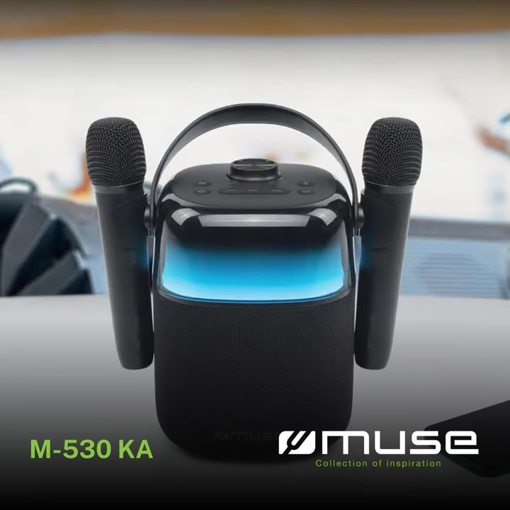 M-530 KA Bluetooth Karaoke Speaker | Kabelloser Soundspass mit Lichteffekten & 2 Mikrofonen für unve