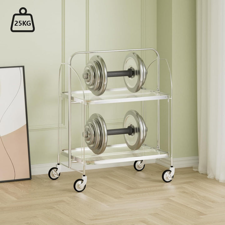 Mobile Storage Folding Trolley, Servierwagen, Dinett Ablagekorb 2 Tier Clear gehärtetes Glas with Wh