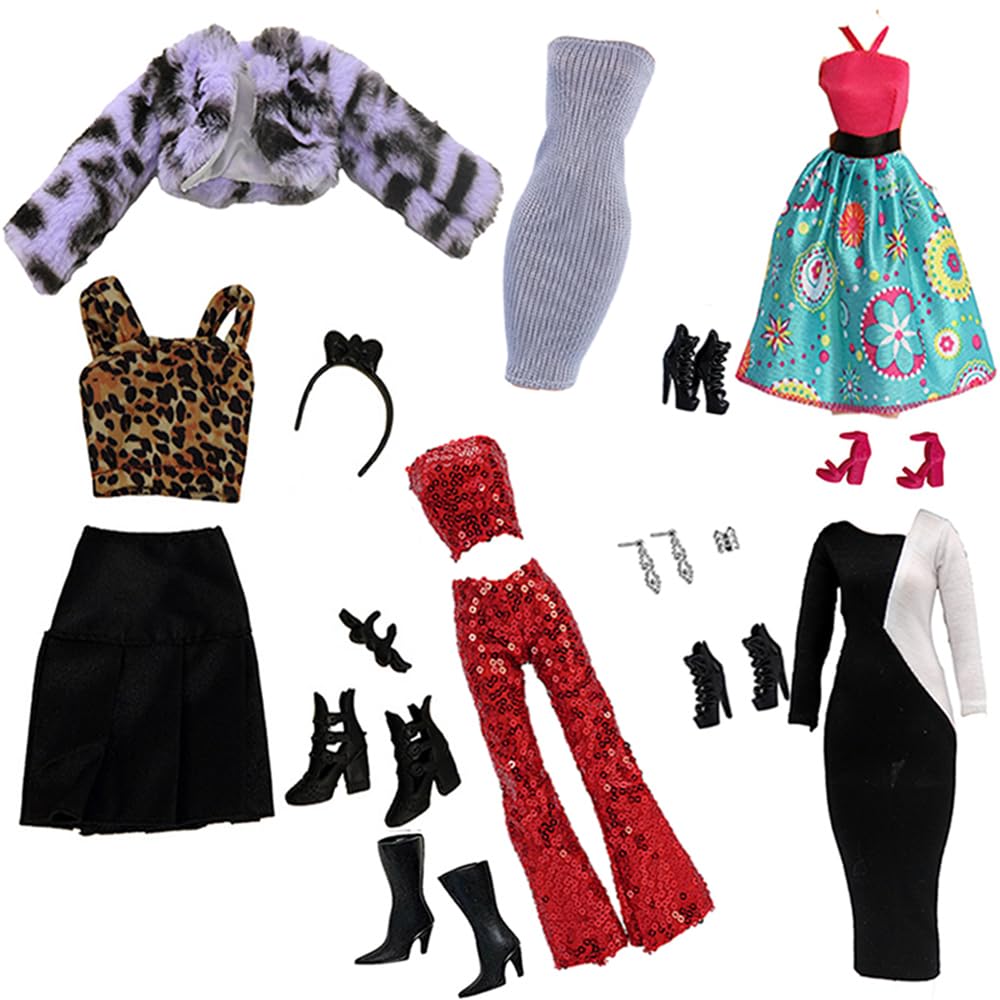 5 Sets Kleidung Frühlingskleider + Hosen Schuhe Windjacke Langarm Mantel Mode für 29 cm Puppe Zubehö